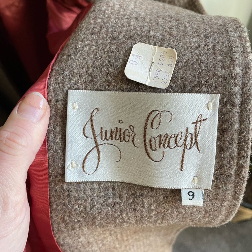 Vintage Junior Concept Tweed and Crushed Velvet Swing Dress Coat Size Small - Picture 7 of 11